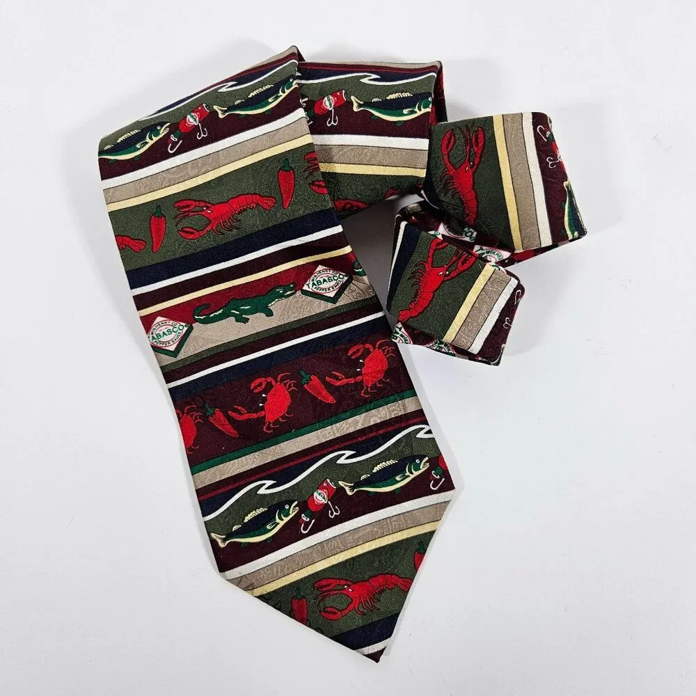 Tabasco Novelty Silk Tie Lobster Crab Alligator Peppers Red Green‎ Black Necktie